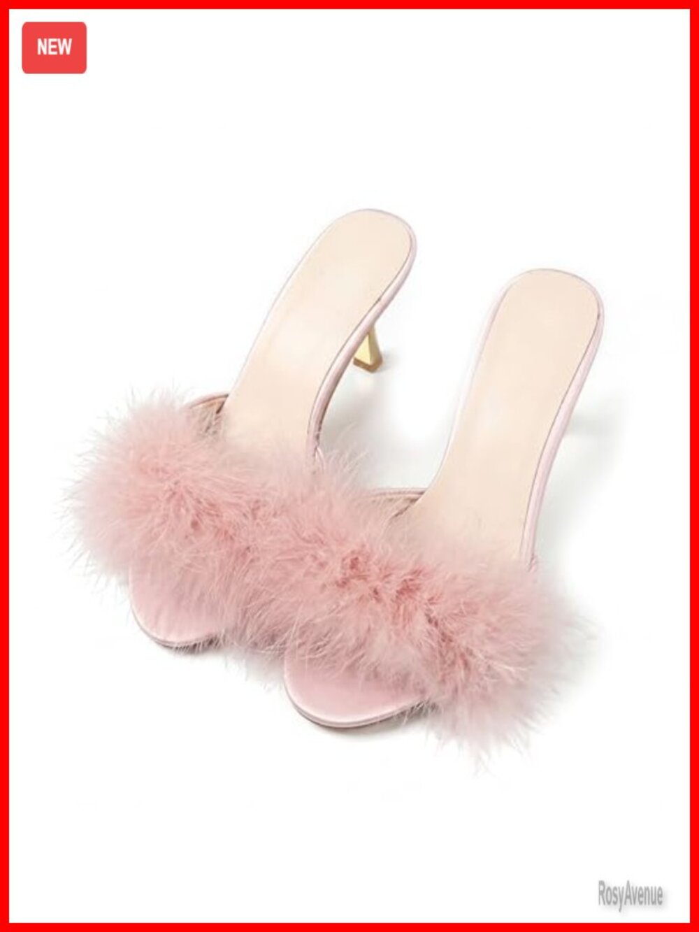 Faux Fur Kitten Heel Slide Slippers Open Toe Feather Heels for Wedding Party